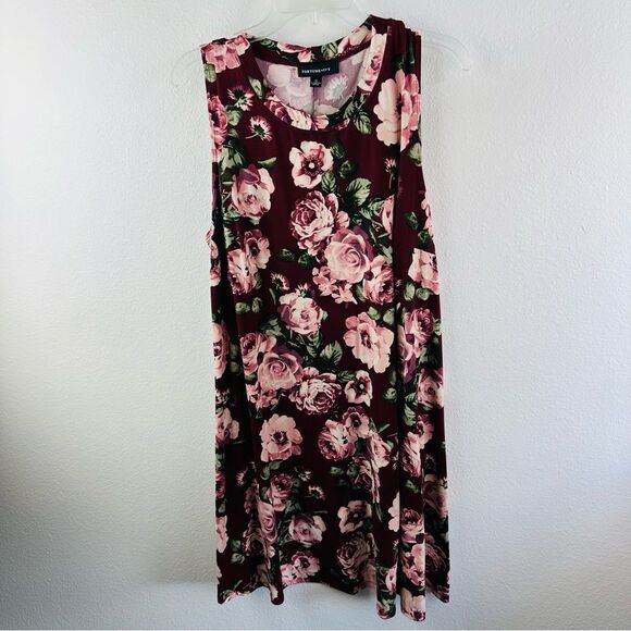 Fortune + Ivy Burgundy Rose Pattern Sleeveless Dress Size 3X - Picture 1 of 4